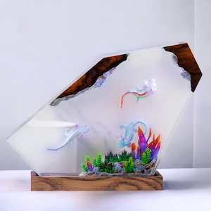 Handmade Axolotl Diorama Lamp: Resin Epoxy Night Light
