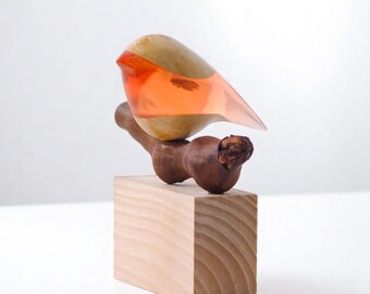 Stained Glass Orange Bird Planter – Mothers Day Gift, Bird Art Garden Decor, Bird Lover Gift, Unique Coworker or Easter Gift Idea