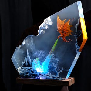 Handmade Fire Breath Dragon Resin Lamp: Fantasy Night Light