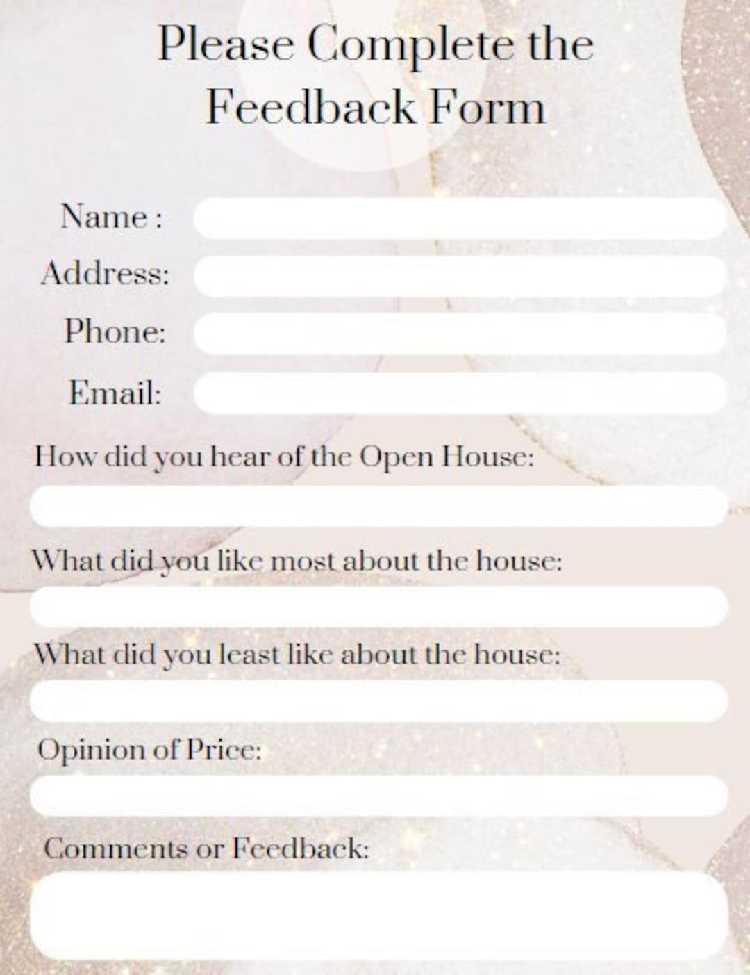 Open House Feedback Form PDF Digital Download Etsy