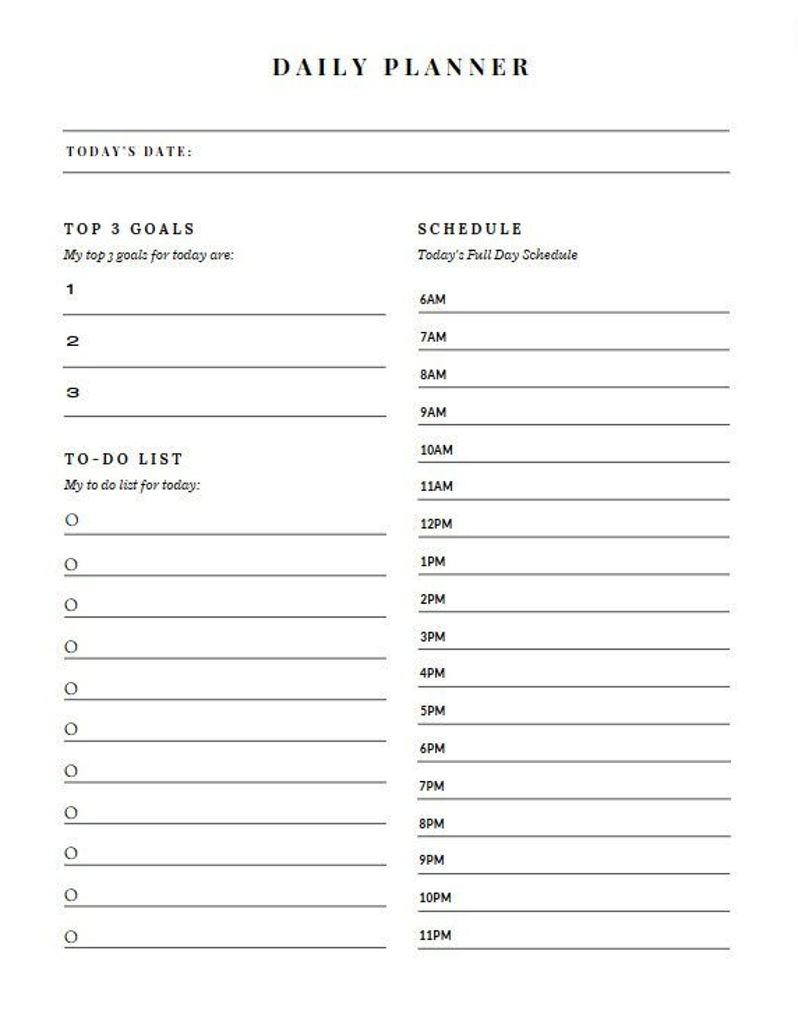 Daily Planner Printable PDF Instant Digital Download - Etsy