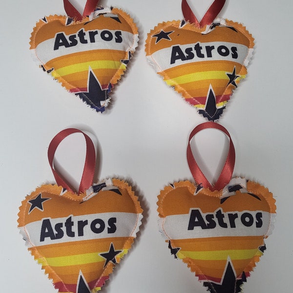 Houston Astros Fabric Christmas Ornaments 4 Piece Set Heart