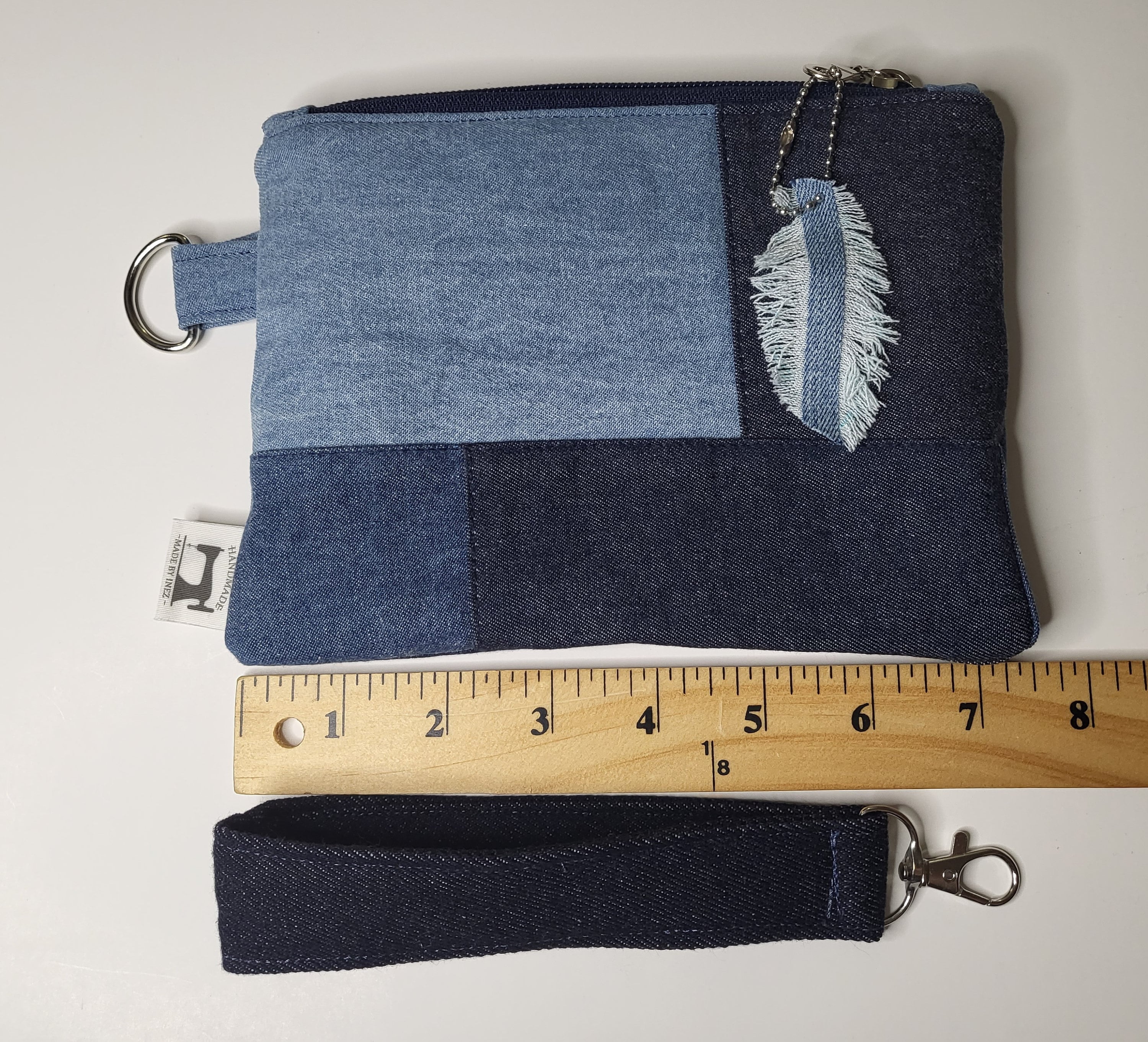 Medium Denim Patch Work Fabric With Detachable Handle Strap Wristlet - Etsy