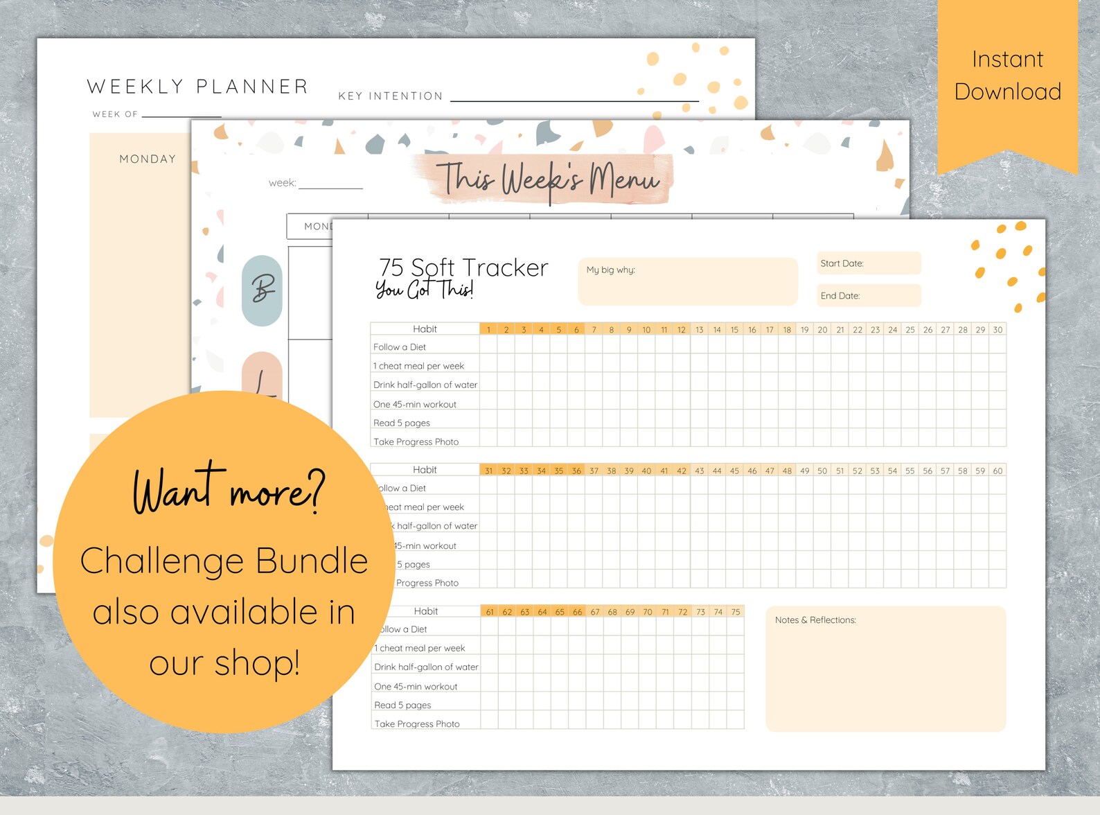 75 Soft Tracker 75 Soft Challenge Fitness Planner Habit Etsy