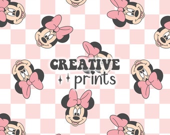 Roze muis oren naadloos patroon voor meisjes, checkerboard muis naadloos bestand voor sublimatie