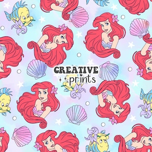 Little Mermaid Seamless pattern, Seamless Repeat Pattern for Fabric Sublimation, Summer Seamless File