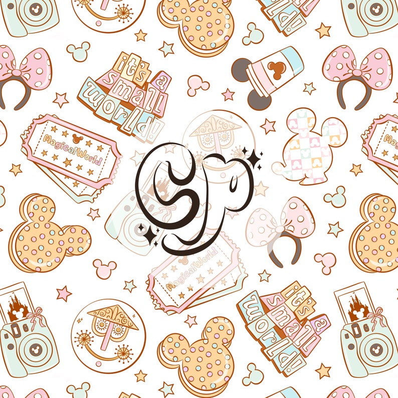 Disney Camera Seamless Pattern Magical World Seamless File, Pastel Colors Mouse Parks Seamless Pattern ...