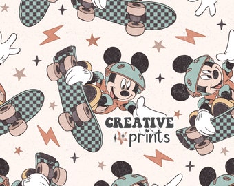Mouse Skateboard Seamless Pattern, Mouse Seamless file for fabric Sublimation, Seamless pattern for boys