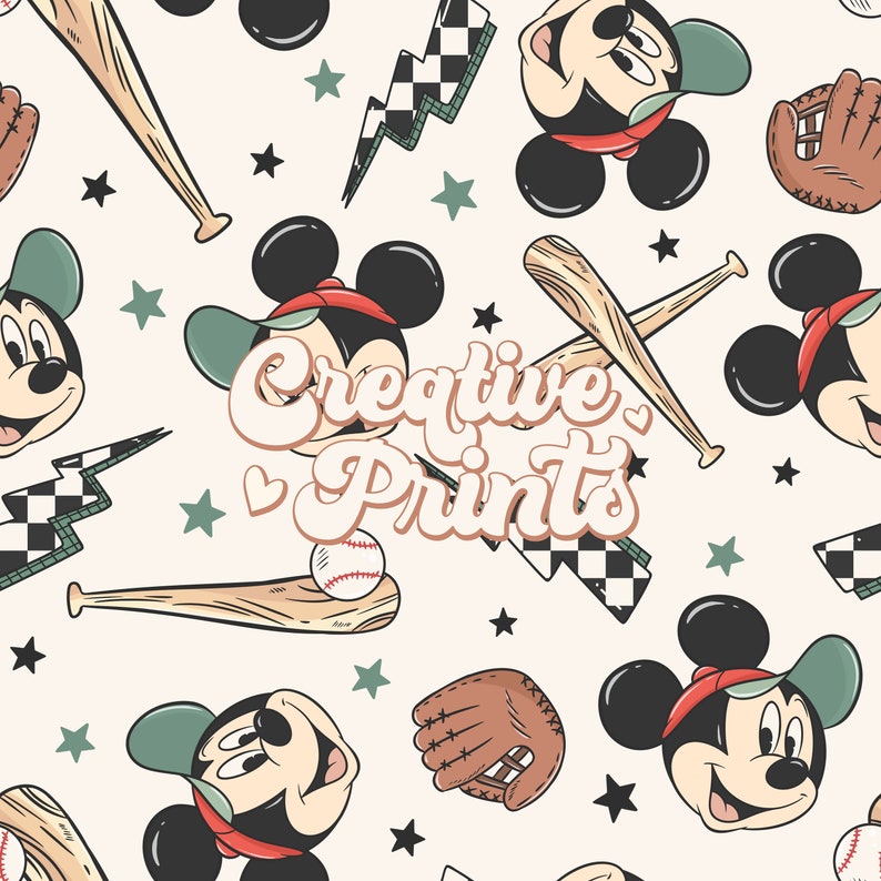 Baseball Mouse Seamless Pattern for boys, Mouse Seamless file, Seamless Repeat Pattern for fabrics image 1