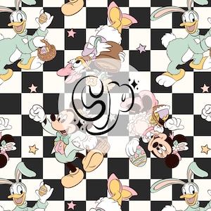 マウスと仲間たちのイースターシームレスパターン、イースターシームレスファイル（ファブリック昇華用）、ウサギ、マジカル、春｜カスタムカラーリクエスト