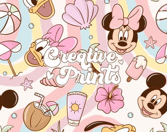 Summer Mouse and Friends Seamless Pattern, Summer Seamless file for fabric Sublimation, Summer Pattern, Magical Seamless file