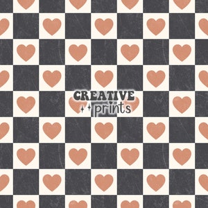 Valentines Check Pattern, Checkerboard Seamless Pattern, Hearts Checkerboard Seamless File for fabrics