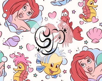 Summer Mermaid & Friends Seamless pattern, Seamless Repeat Pattern for Fabric Sublimation, Magical Summer Seamless File
