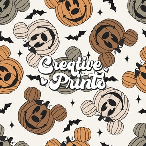 Neutral Mouse Pumpkins Seamless Pattern, Seamless Repeat Pattern for Fabric Sublimation, Seamless File, Halloween seamless file for boys