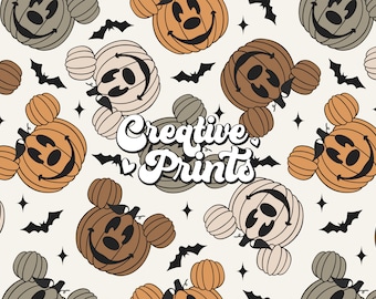 Neutral Mouse Pumpkins Seamless Pattern, Seamless Repeat Pattern for Fabric Sublimation, Seamless File, Halloween seamless file for boys