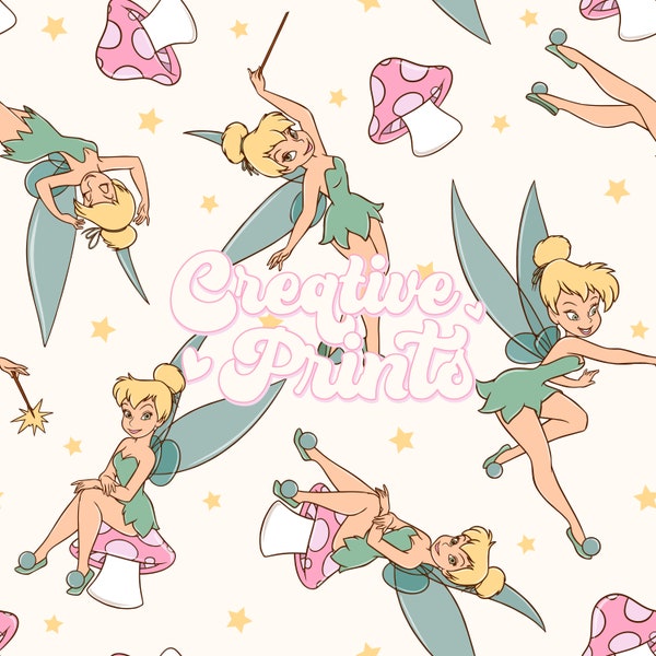 Magical Fairy Seamless Pattern, Tinkerbell seamless file for fabric Sublimation, Princess Seamless