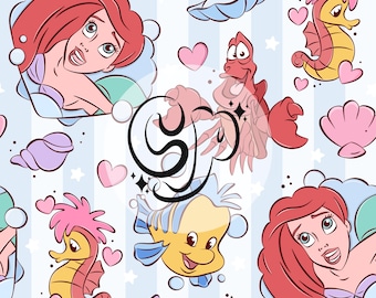 Summer Mermaid & Friends Seamless pattern, Seamless Repeat Pattern for Fabric Sublimation, Magical Summer Seamless File