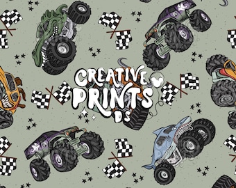 Monster Trucks Seamless Pattern, Boys Seamless file for fabric sublimation