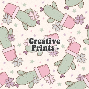 Valentines Seamless Pattern, Cactus Shamrock Seamless Repeat Pattern for Fabric Sublimation
