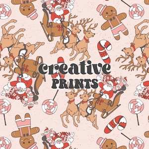 Christmas Seamless Pattern, Gingerbread Seamless Pattern for Sublimation, Santa, Reindeer, Pink Christmas seamless file