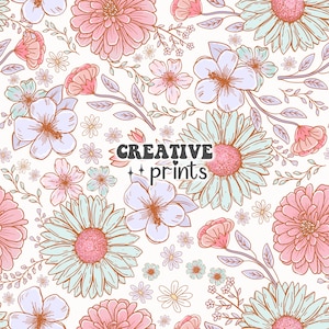 Summer Floral Seamless Repeat Pattern, Boho floral seamless file for fabric printing, Commercial use