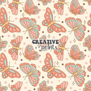 Spring Retro Butterflies Seamless Repeating Pattern for fabric Sublimation