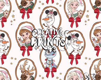 Ice Princess Christmas Seamless PNG, Winter Fairytale Snowman Pattern Sublimation, Holiday Reindeer Lizard Seamless Fabric Graphic