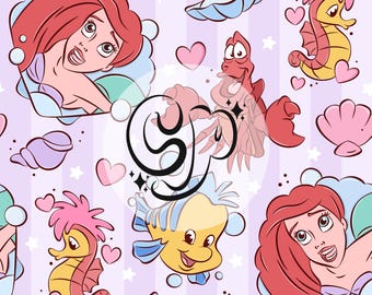 Summer Mermaid & Friends Seamless pattern, Seamless Repeat Pattern for Fabric Sublimation, Magical Summer Seamless File