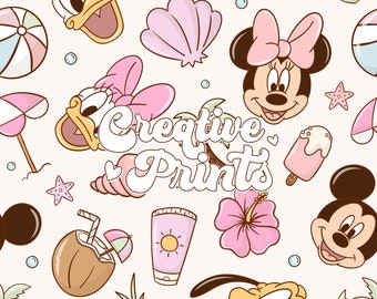 Summer Mouse and Friends Seamless Pattern, Summer Seamless file for fabric Sublimation, Summer Pattern, Magical Seamless file