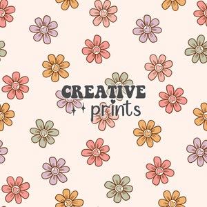 Spring flowers seamless pattern, flowers with hearts seamless file, Pastel flowers fabric pattern