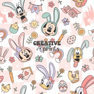 Mouse and Friends Easter Seamless Pattern, Easter Seamless file pour sublimation de tissu, lapin, magique, printemps