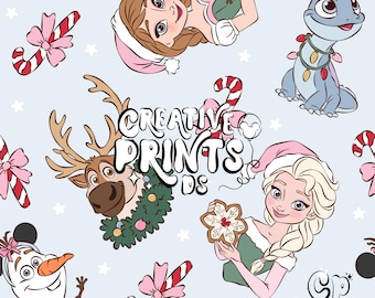Ice Princess Christmas Seamless PNG, Winter Fairytale Snowman Pattern Sublimation, Holiday Reindeer Lizard Seamless Fabric Graphic