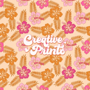 Summer Hibiscus seamless file, Aloha seamless pattern for fabric Sublimation, Boho Retro seamless, Digital Pattern