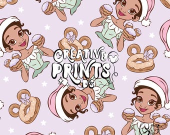 Magical Princess Christmas Seamless PNG, Fairytale Mouse Beignet Pattern Sublimation, Holiday Theme Park Treat DTF Digital Download