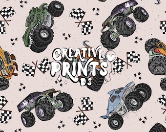Monster Trucks Seamless Pattern, Boys Seamless file for fabric sublimation
