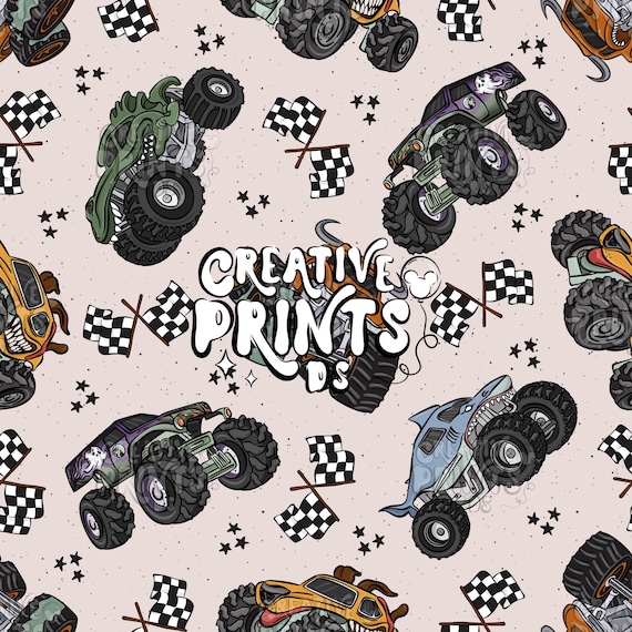 Monster Trucks Seamless Pattern, Boys Seamless file for fabric sublimation