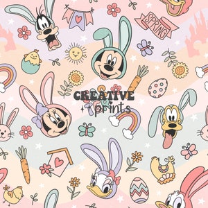 Souris et amis Easter Seamless Pattern, Easter Seamless file pour sublimation de tissu, lapin, magique, printemps | V2
