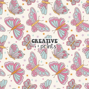 Summer Retro Butterflies Seamless Repeating Pattern for fabric Sublimation