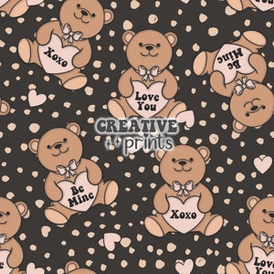 Teddy Bear Seamless Pattern, Valentine’s Day Sublimation Digital  Pattern, Love you seamless file, Xoxo, Be mine