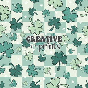 Shamrock St Patrick’s day seamless pattern, St Paddys Seamless file for fabric Sublimation, Checkerboard Seamless file