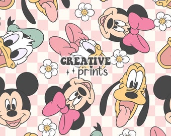 Maus und Freunde Nahtloses Muster, Frühling Seamless Datei für Stoffsublimation, Sommer Muster, Magisch, Pastell Farben Muster