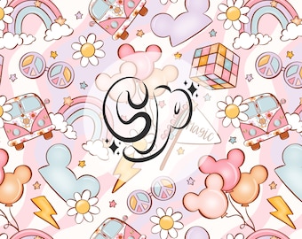 Retro Groovy Magical Seamless-bestand, Pastelkleuren Muis Naadloos Patroon