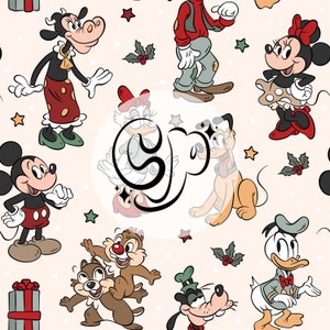 Christmas Vintage Mouse & Friends Seamless Pattern, Magical Christmas Repeat Pattern, Seamless Pattern for Fabrics