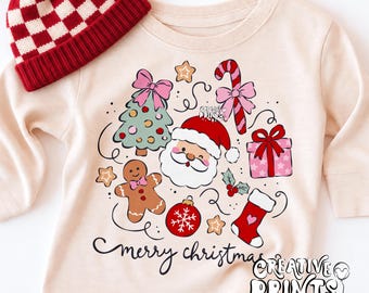 Merry Christmas Santa Claus Gingerbread Sublimation Design Png - Pink Bow Tree Holiday Sweatshirt Graphic Digital Download