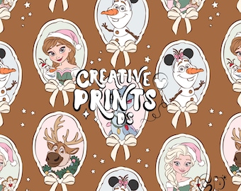 Ice Princess Christmas Seamless PNG, Winter Fairytale Snowman Pattern Sublimation, Holiday Reindeer Lizard Seamless Fabric Graphic