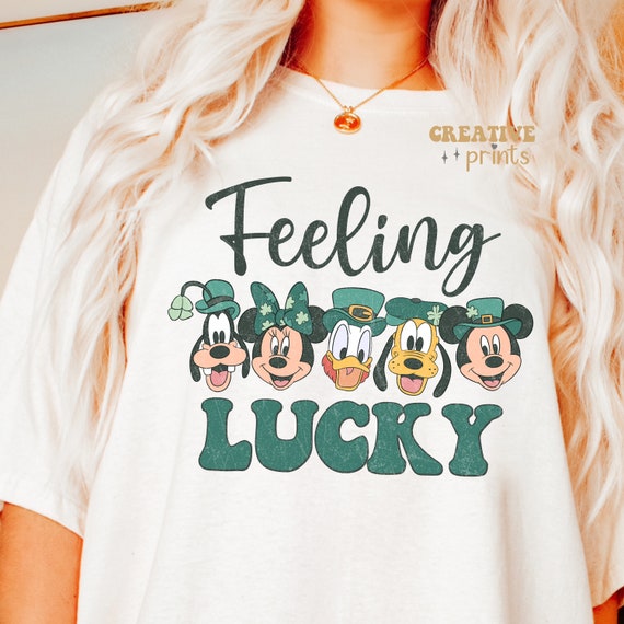 Mouse & Friends Feeling Lucky St Patricks Day PNG for Sublimation, St Paddys Day PNG, Retro Mouse St Patrick's Day PNG