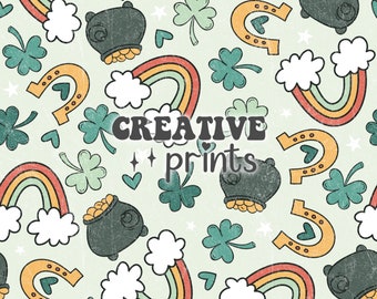 RETRO TEXTURE Version | Rainbow St Patrick es Day Seamless Muster, St Paddys Seamless Datei für Stoffsublimation