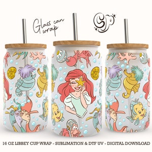NEW | Summer Magical Mermaid & friends 16oz libbey can Magical PNG, 16oz Glass Can Wrap, 16oz Libbey Can Glass, Full Glass Can Wrap