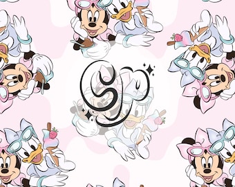 Summer Mouse Girls Seamless Pattern, Magical Summer Seamless file for fabric Sublimation, Summer Pattern, Magical Seamless file