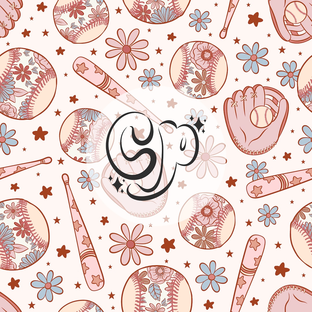 Girly Floral Baseball Seamless Pattern, Baseball Pattern Baseball ...